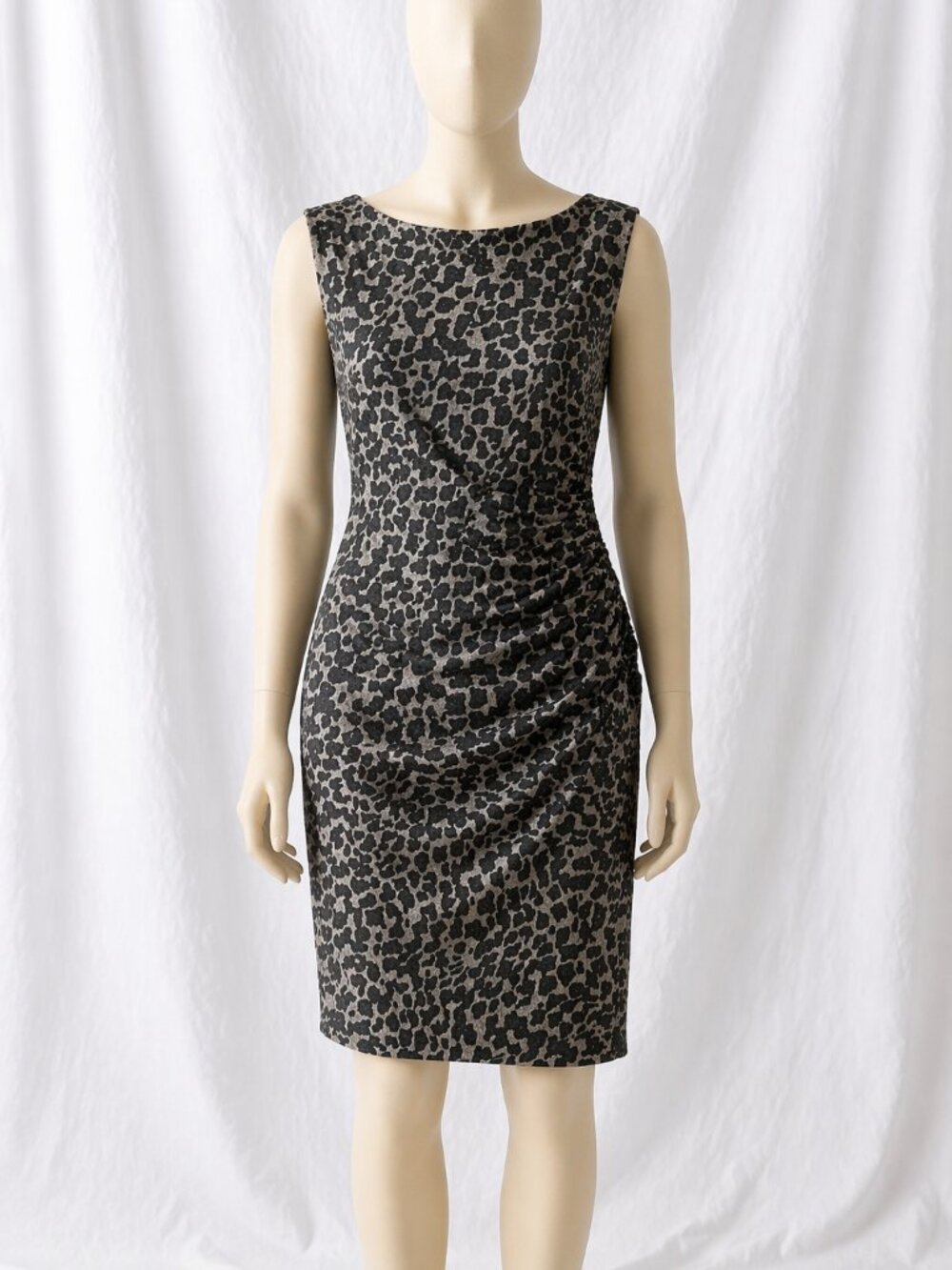 NWOT LOFT Women's Gray Black Leopard Print Pullover Ruched Dress XL